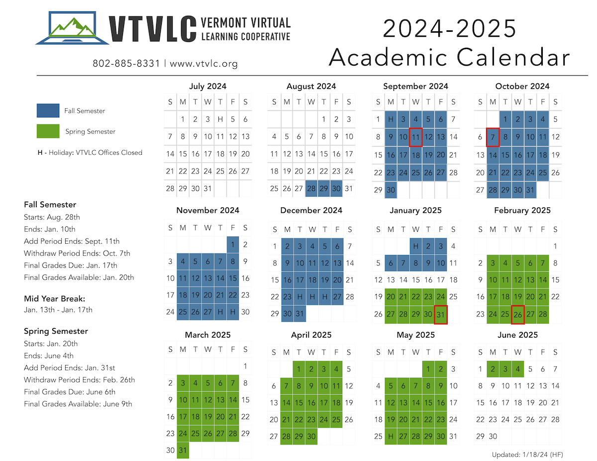 Calendar Vermont Virtual Learning Cooperative