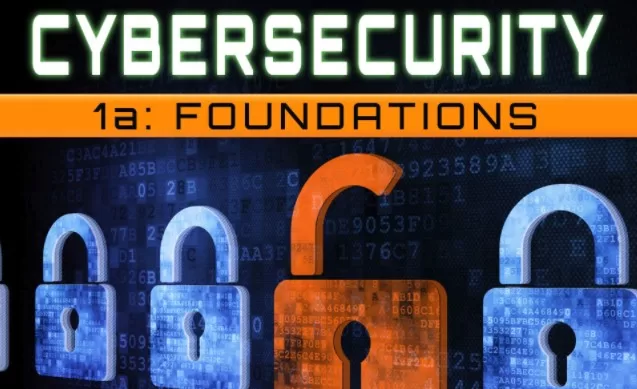 Course tile for Cybersecurity 1A: Foundations. It features imagery including padlocks superimposed behind binary code. It reads "Cybersecurity 1A: Foundations"