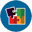 Icon showing a jigsaw puzzle with one piece askew.