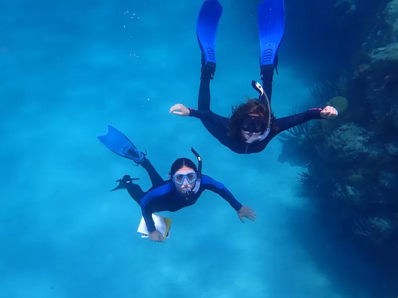 A photograph showing two VTVLC students SCUBA-diving on a Marine Biology field trip.