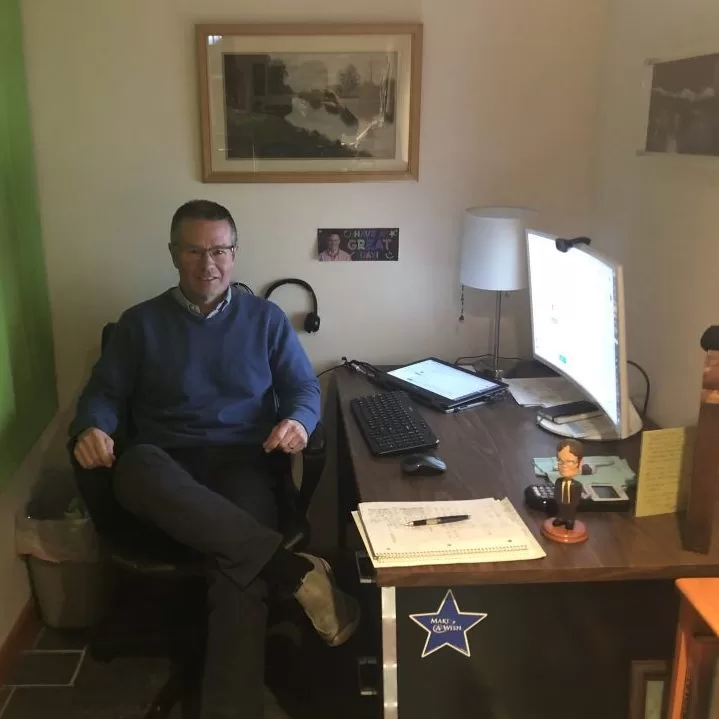 Image depicting VTVLC Teacher, Geoff Glaspie, at work at his desk in his home office.